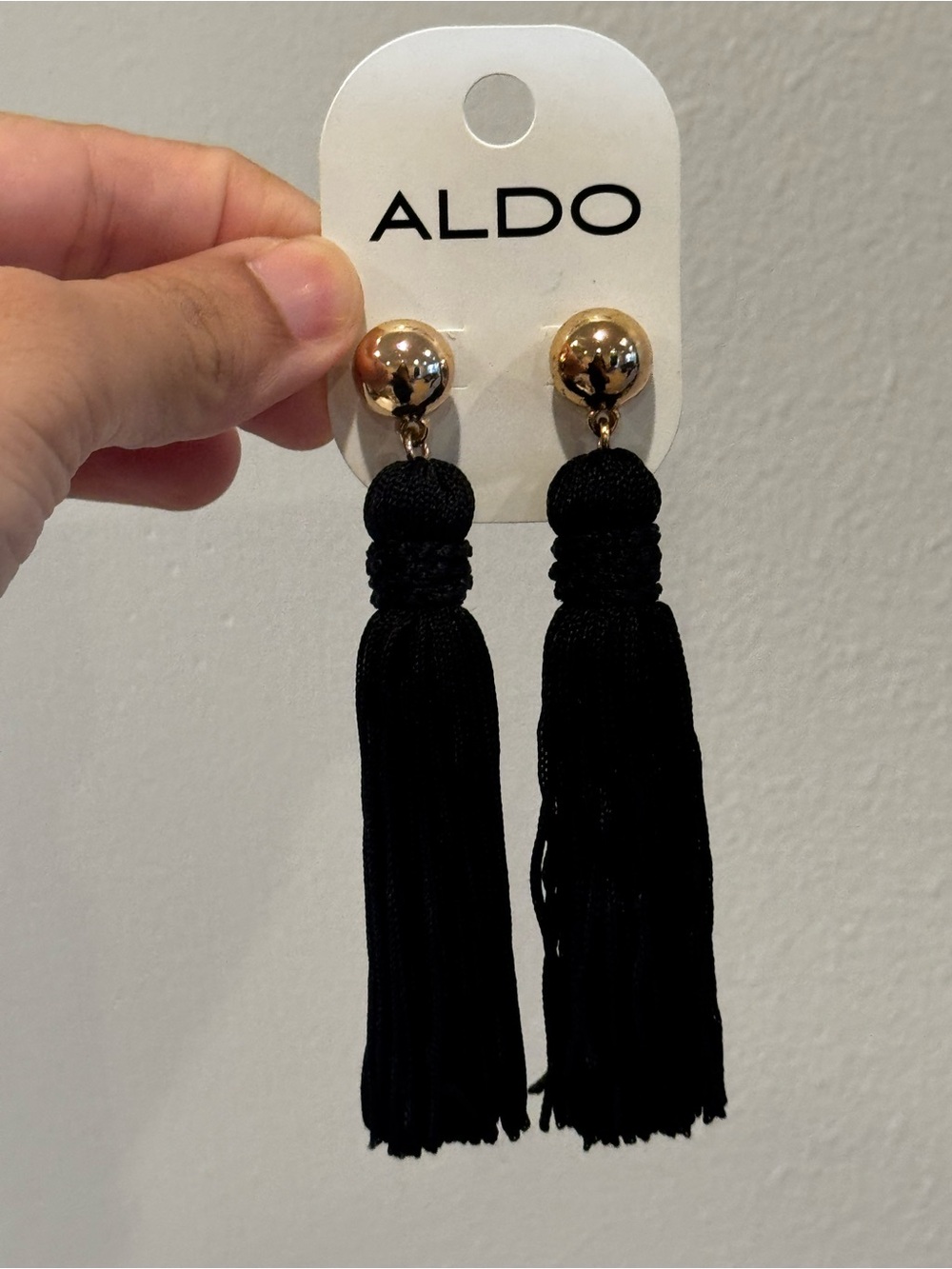 ALDO Black Tassel Earrings with Gold-Tone Studs